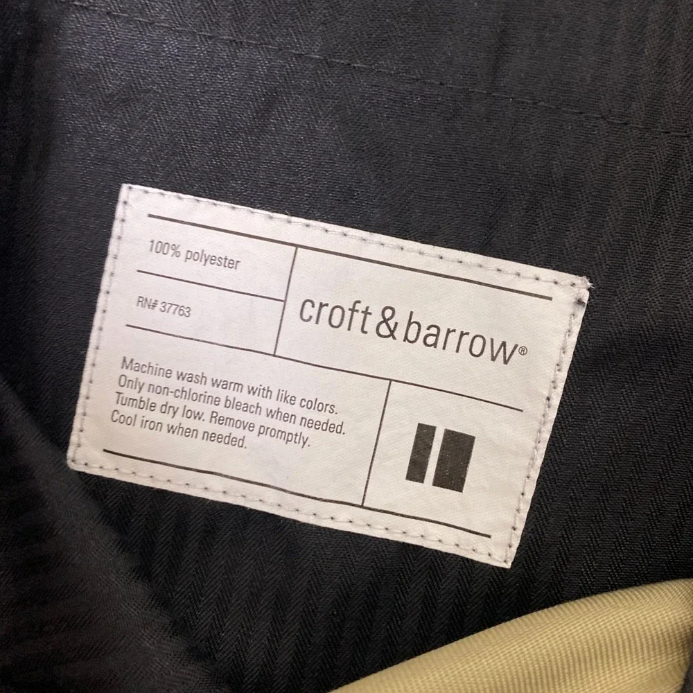 Croft & Barrow Dress Pants Mens Size 38x30 Khaki Tan‎ Flat Front 100% Polyester